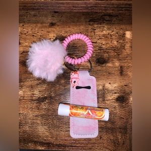 NWT Square Pink Chapstick Holder Keychain Set